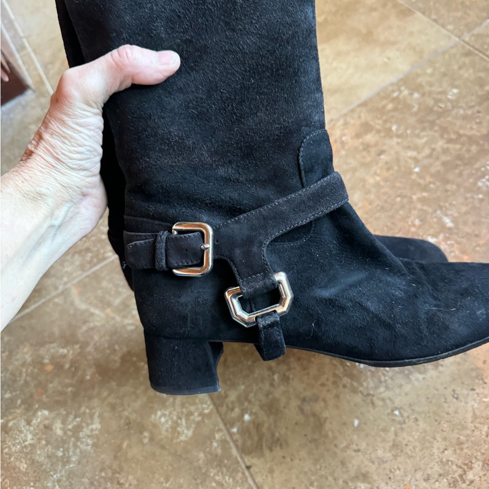 Prada Black Suede Knee-High Boots Vestaire Collection 37.5 - Picture 6 of 9